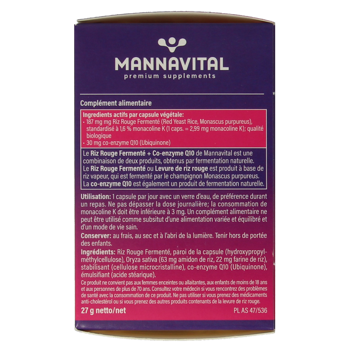 Mannavital Gefermenteerde rode rijst 60.00 Vegetarische capsules