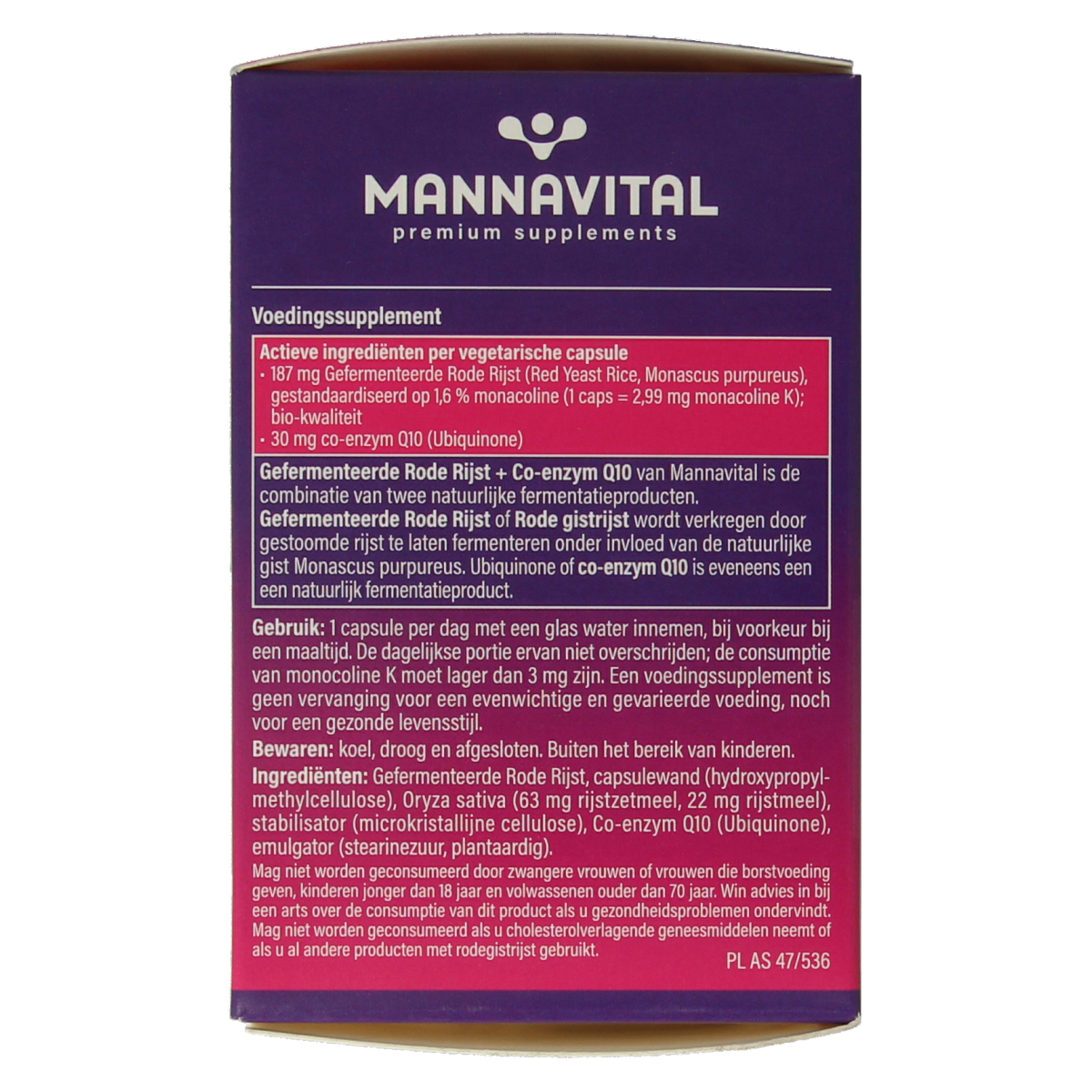 Mannavital Gefermenteerde rode rijst 60.00 Vegetarische capsules
