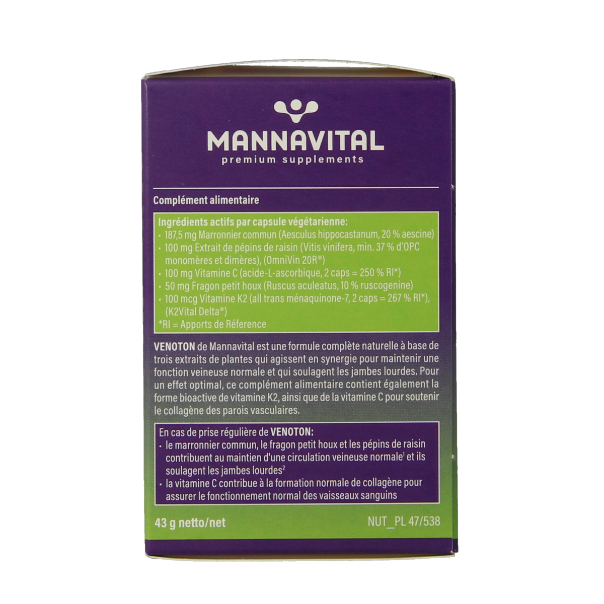 Mannavital Venoton 60.00 Vegetarische capsules