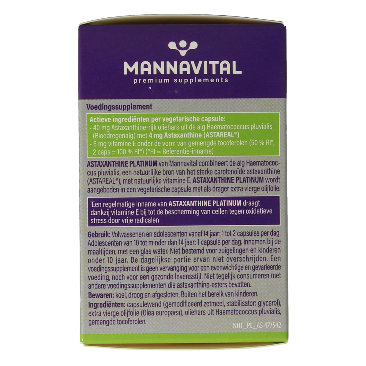Mannavital Astaxanthine platinum 60.00 Vegetarische capsules