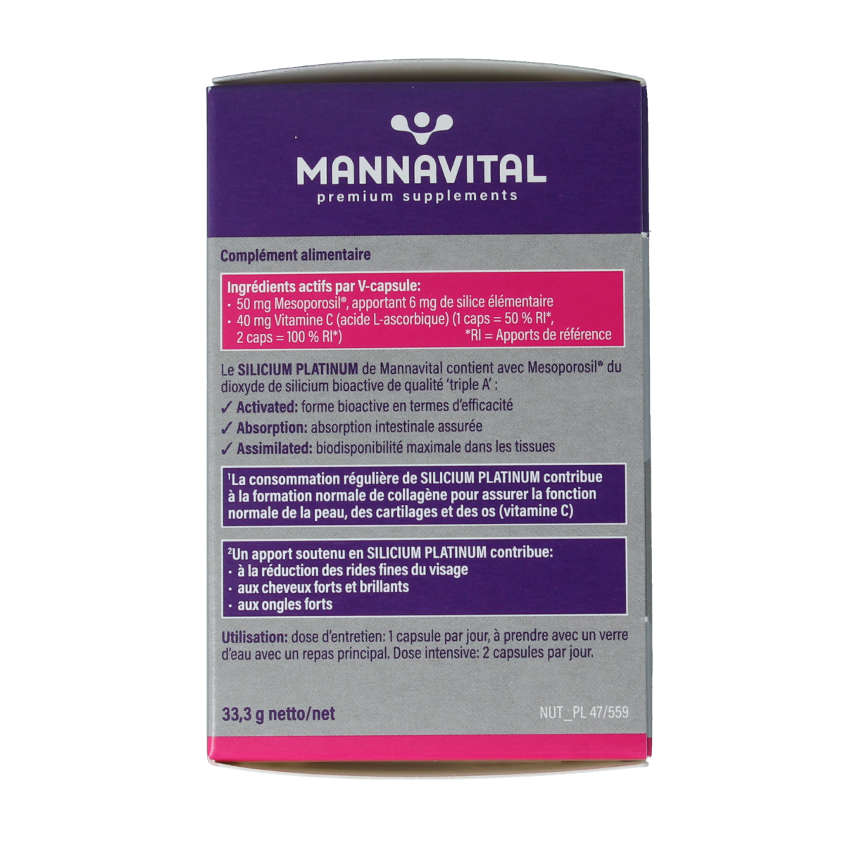 Mannavital Silicium platinum 90.00 Vegetarische capsules