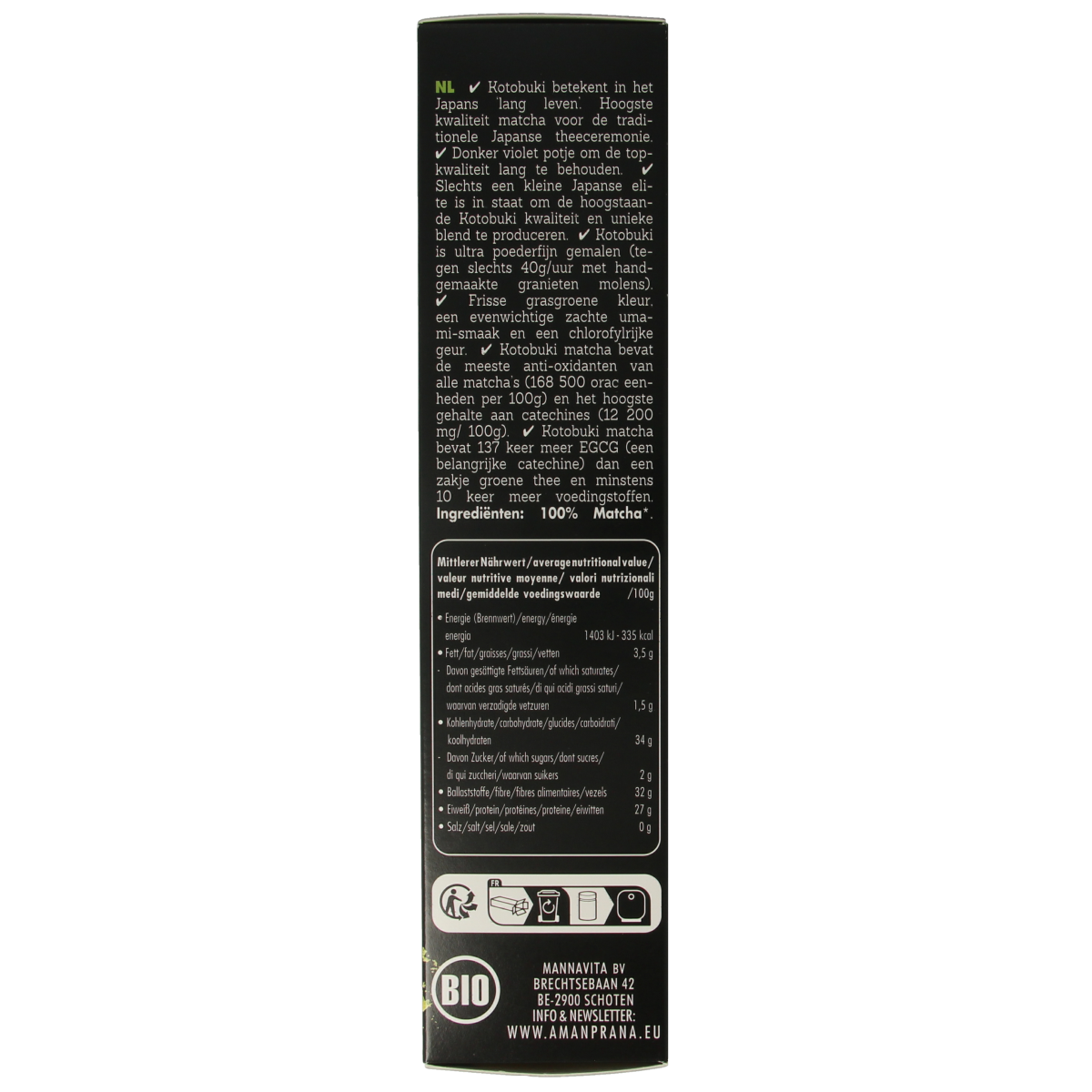 Amanprana Kotobuki matcha + bamboe klopper bio 40.00 Gram