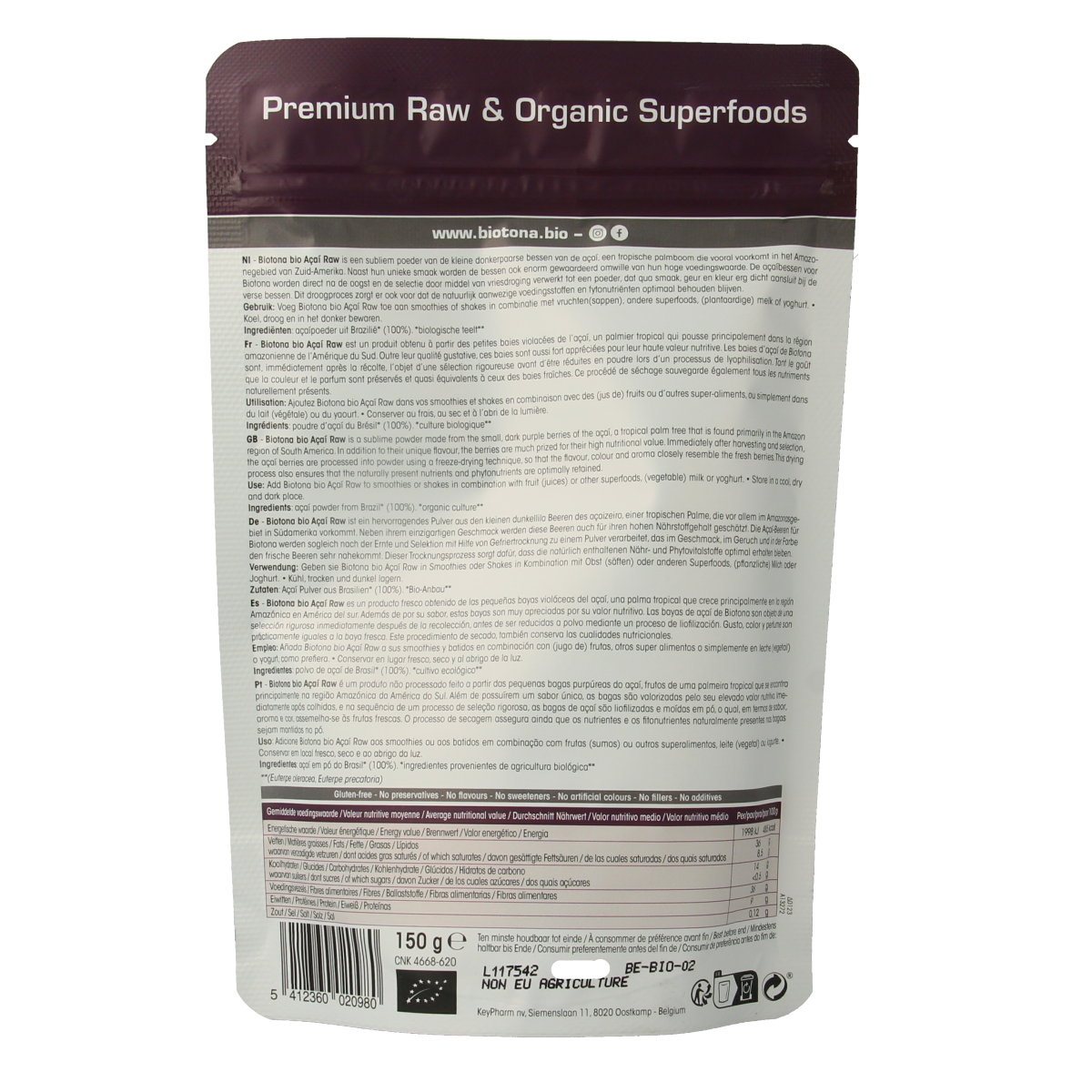 Biotona Acai raw powder bio 150.00 Gram