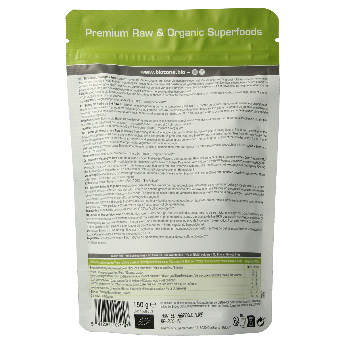 Biotona Wheat grass raw bio 150.00 Gram