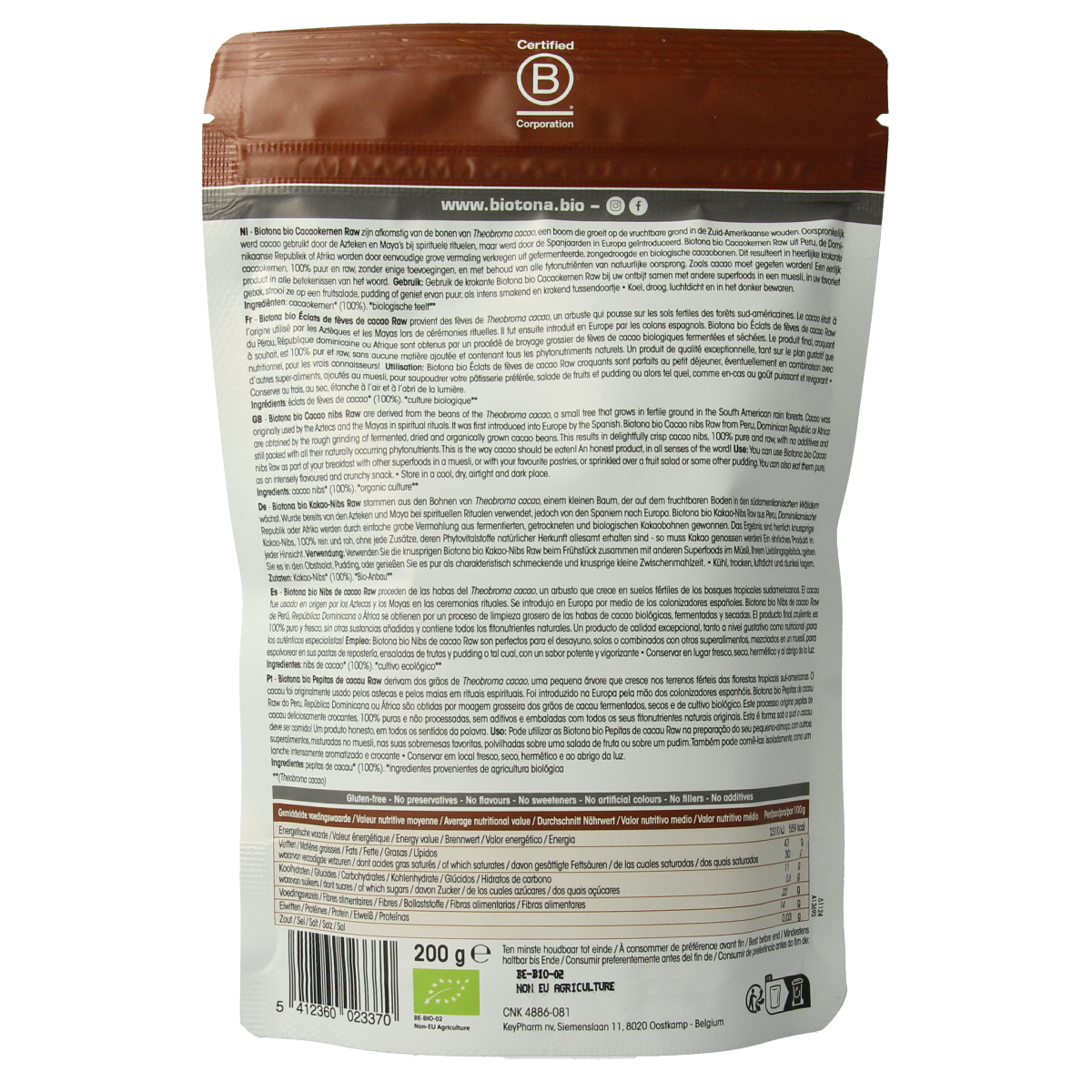 Biotona Cacao nibs bio 200.00 Gram