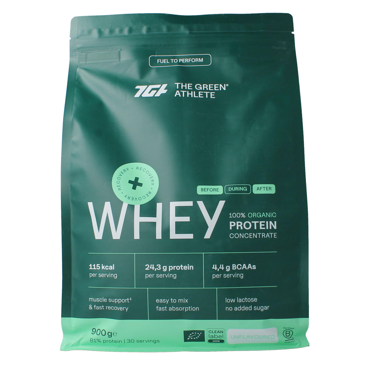The Green Athlete Whey protein concentrate unflavoured bio 900.00 Gram
