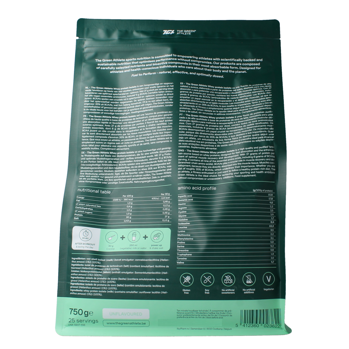 The Green Athlete Whey protein isolate  unflavoured 750.00 Gram