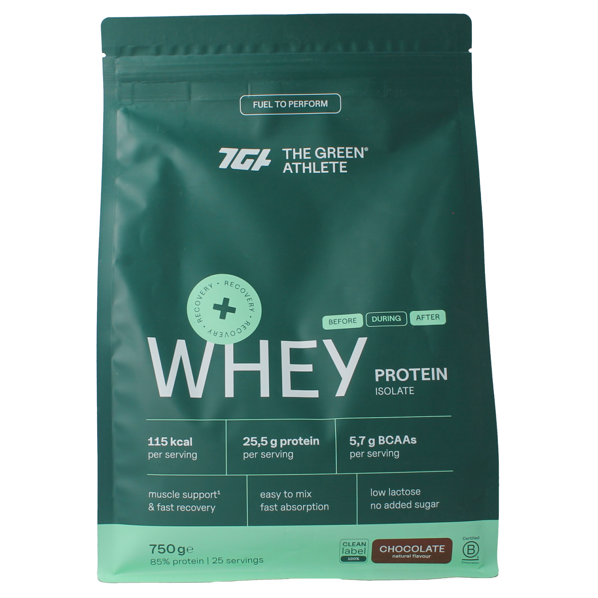 The Green Athlete Whey protein isolate chocolate 750.00 Gram