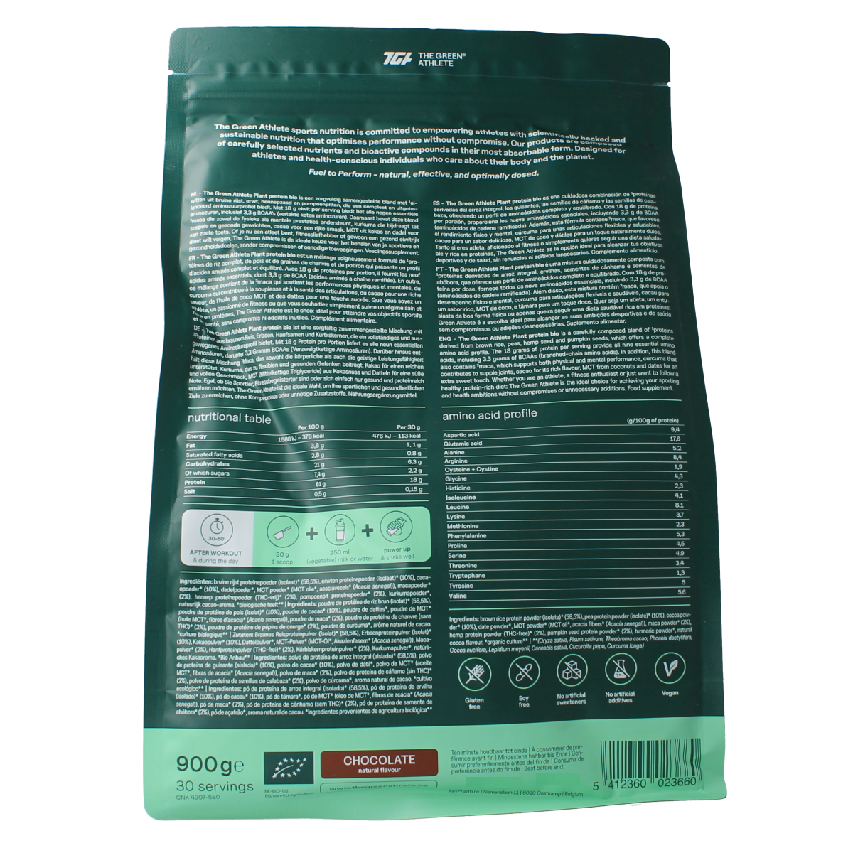 The Green Athlete Plant protein choco bio 900.00 Gram