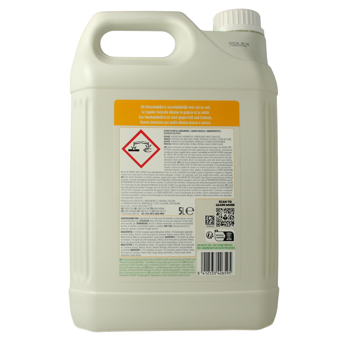 Ecover Essential afwasmiddel citroen 5.00 Liter