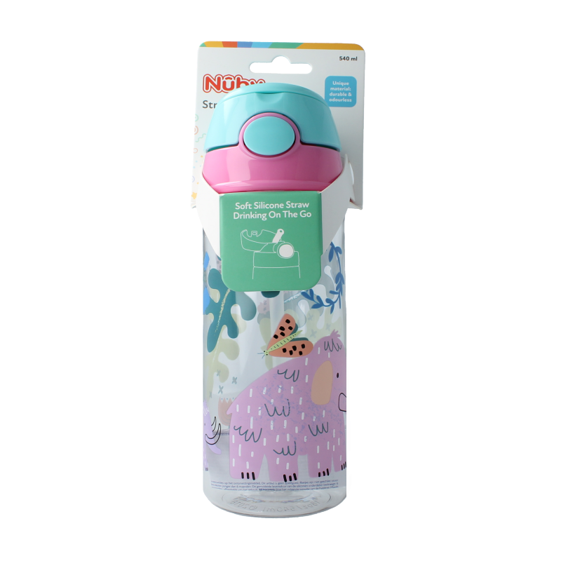 Nuby Beker zacht rietje drukknop roze 540ml 4+ jaar 1 Stuks
