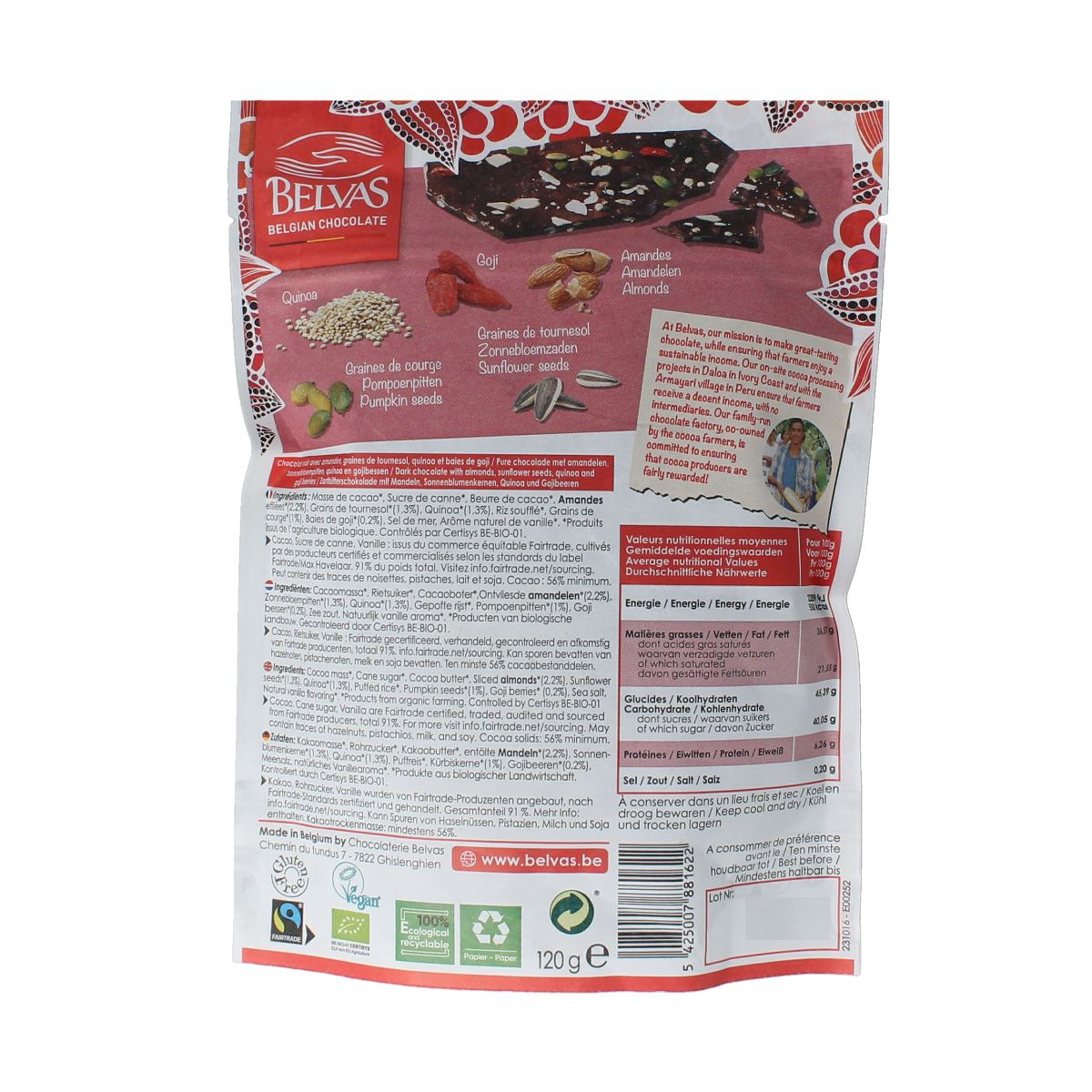 Belvas Thins puur goji amandel bio 120.00 Gram