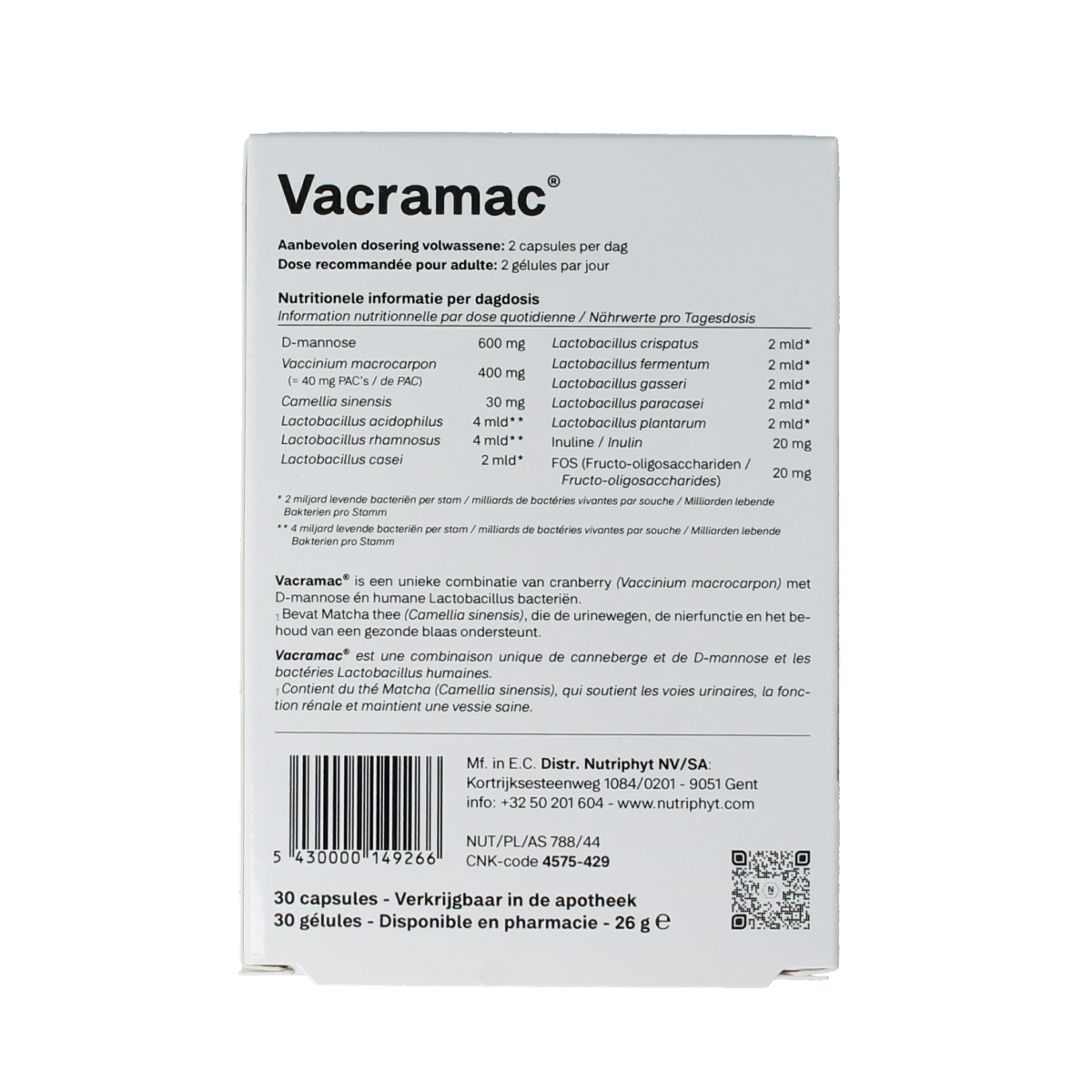 Nutriphyt Vacramac 30.00 Capsules