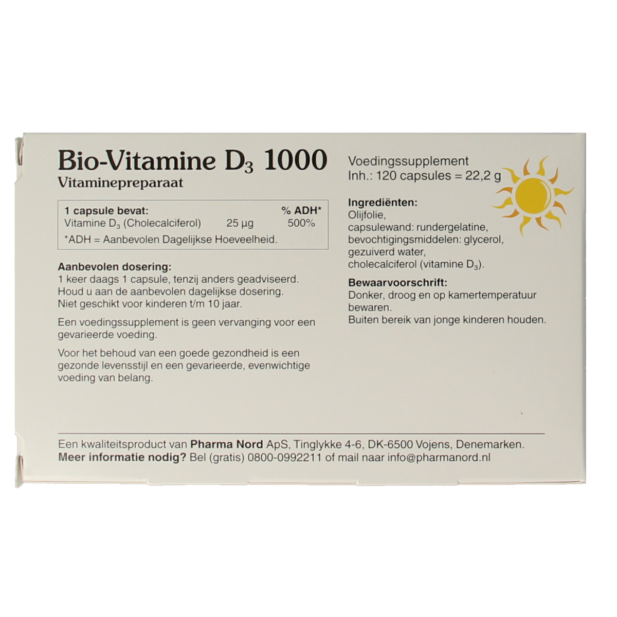 Pharma Nord Bio vitamine D3 25mcg 1000IE 120.00 Capsules