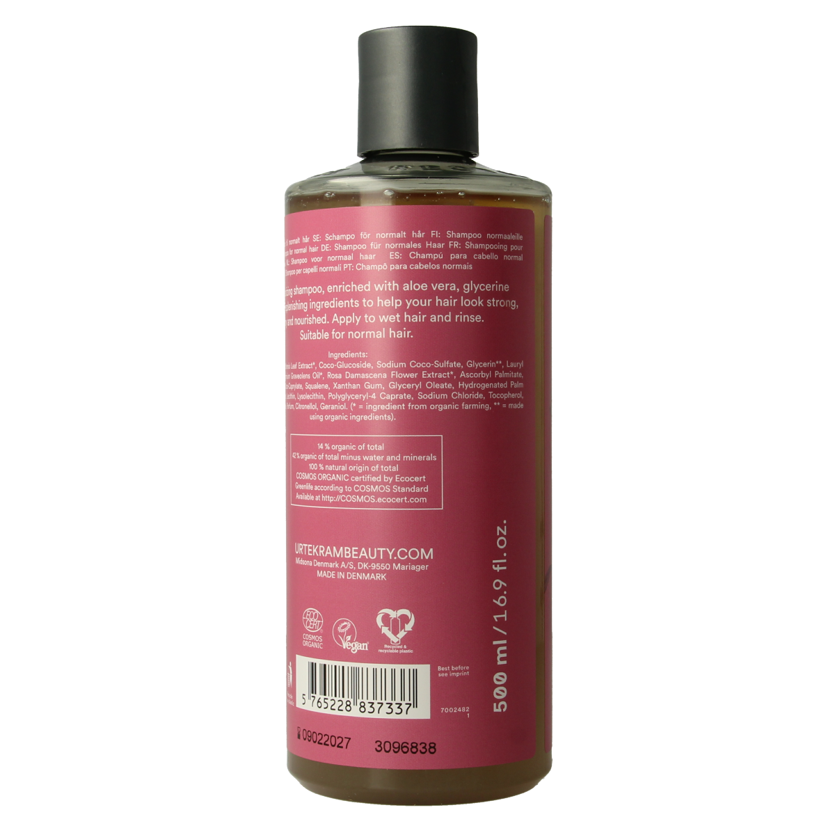 Urtekram Shampoo rozen normaal haar 500.00 Milliliter
