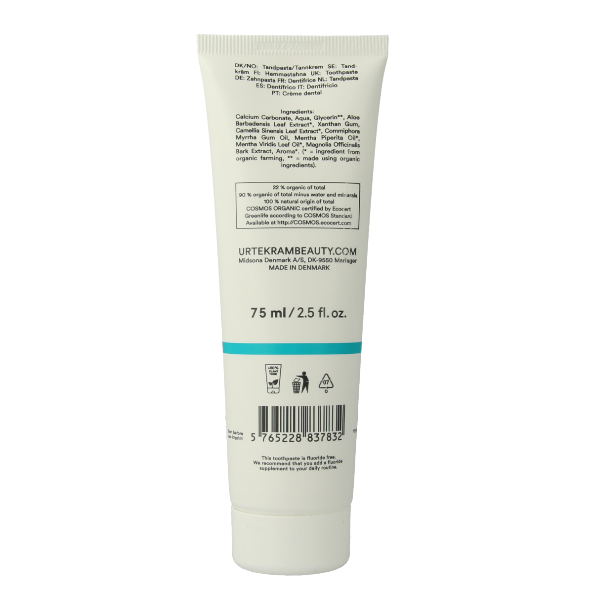 Urtekram Tandpasta munt/groene thee 75.00 Milliliter