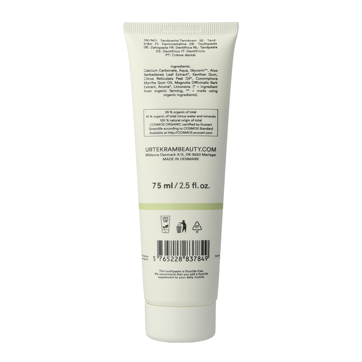 Urtekram Tandpasta aloe vera 75.00 Milliliter