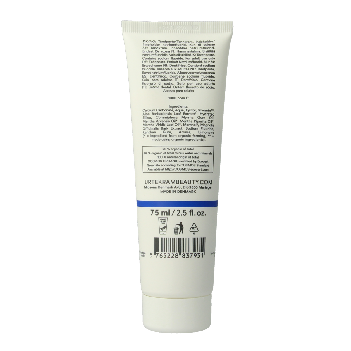 Urtekram Tandpasta mint fluoride 75.00 Milliliter