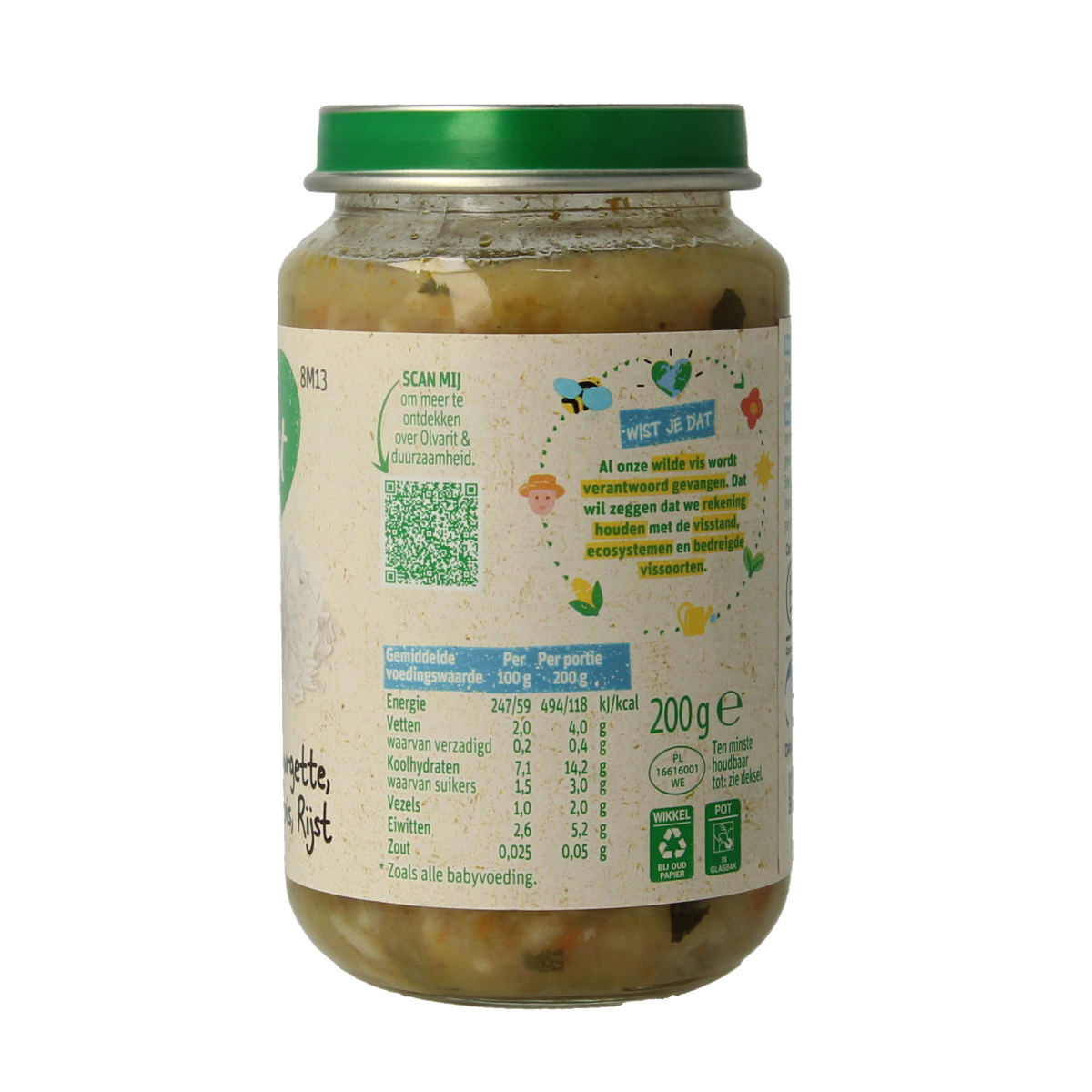 Olvarit Courgette witvis rijst 8M13 200.00 Gram
