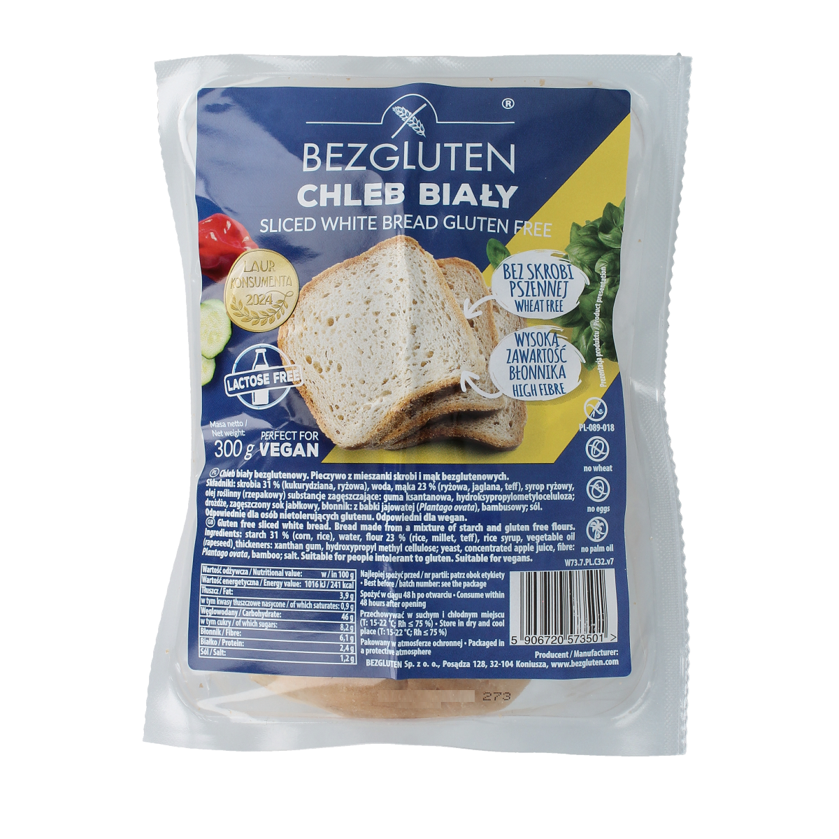 Bezgluten Wit brood gesneden glutenvrij 300.00 Gram
