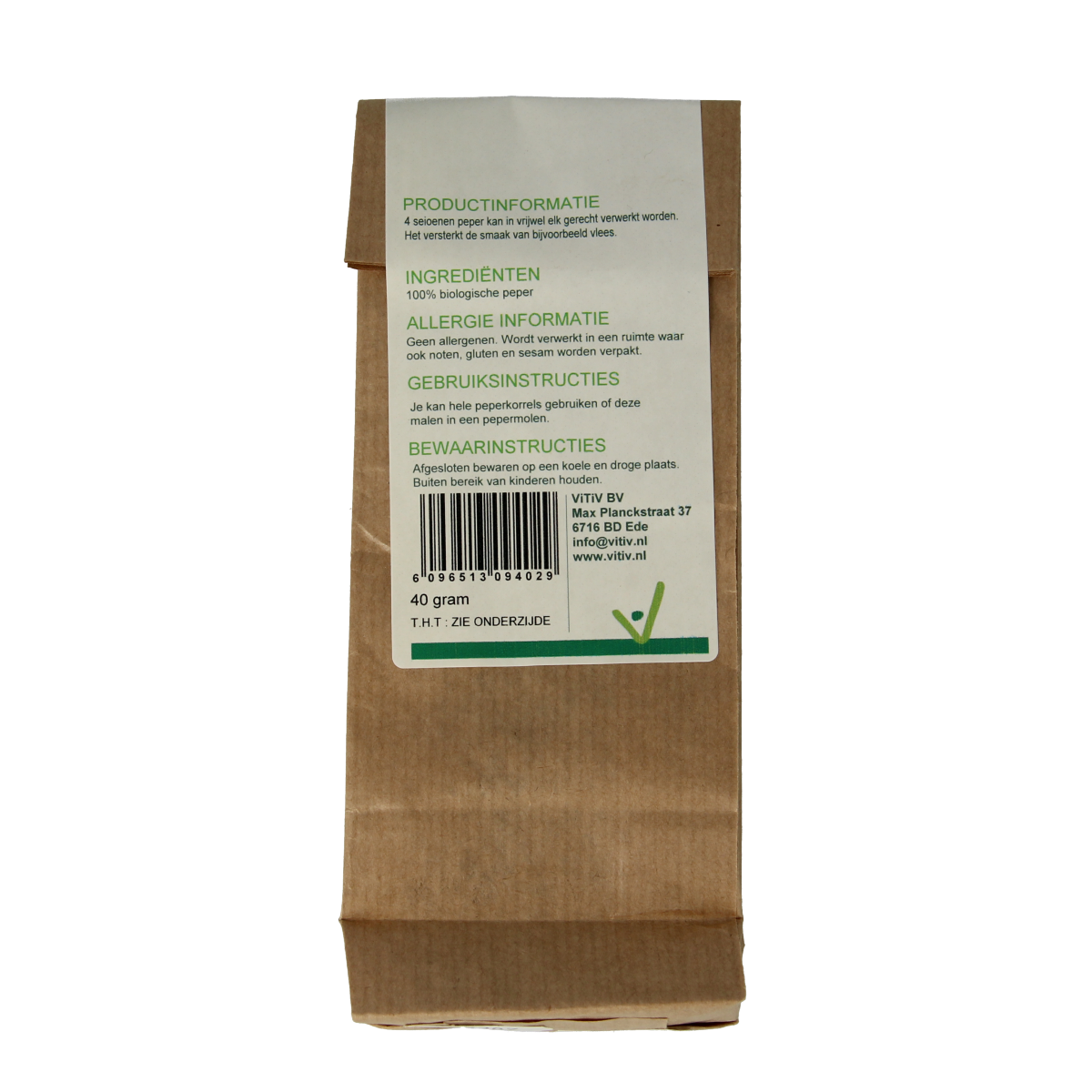 Vitiv Peperkorrels 4 seizoenen bio 40.00 Gram