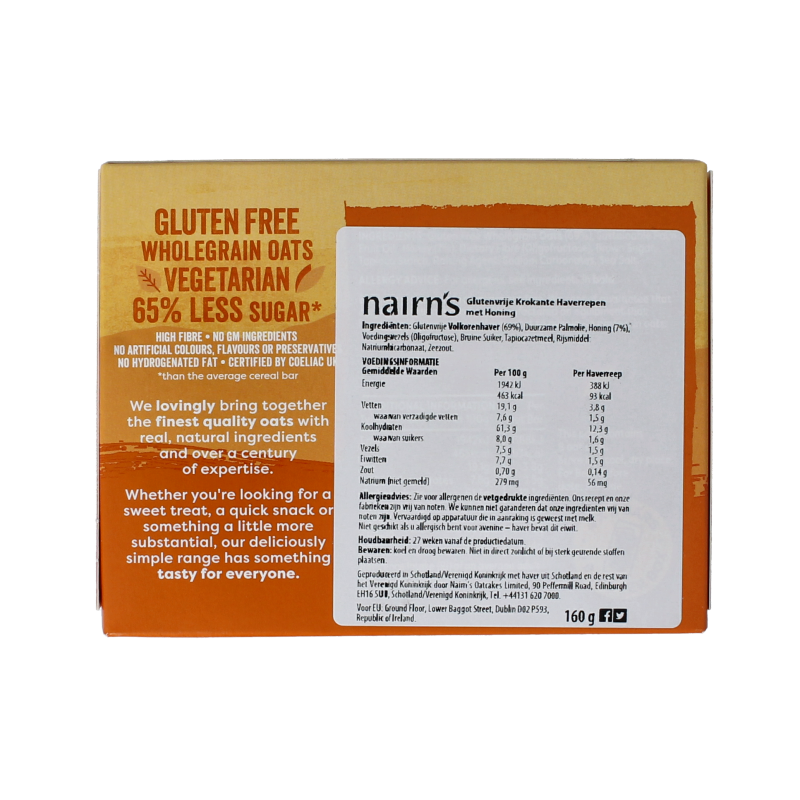 Nairns Crunchy oat bars honey glutenvrij 160 Gram