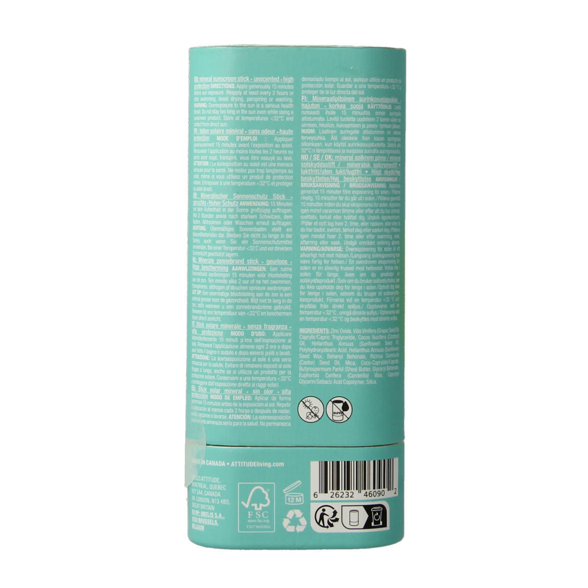 Attitude Sunly zonnebrandstick SPF30 parfumvrij 60.00 Gram