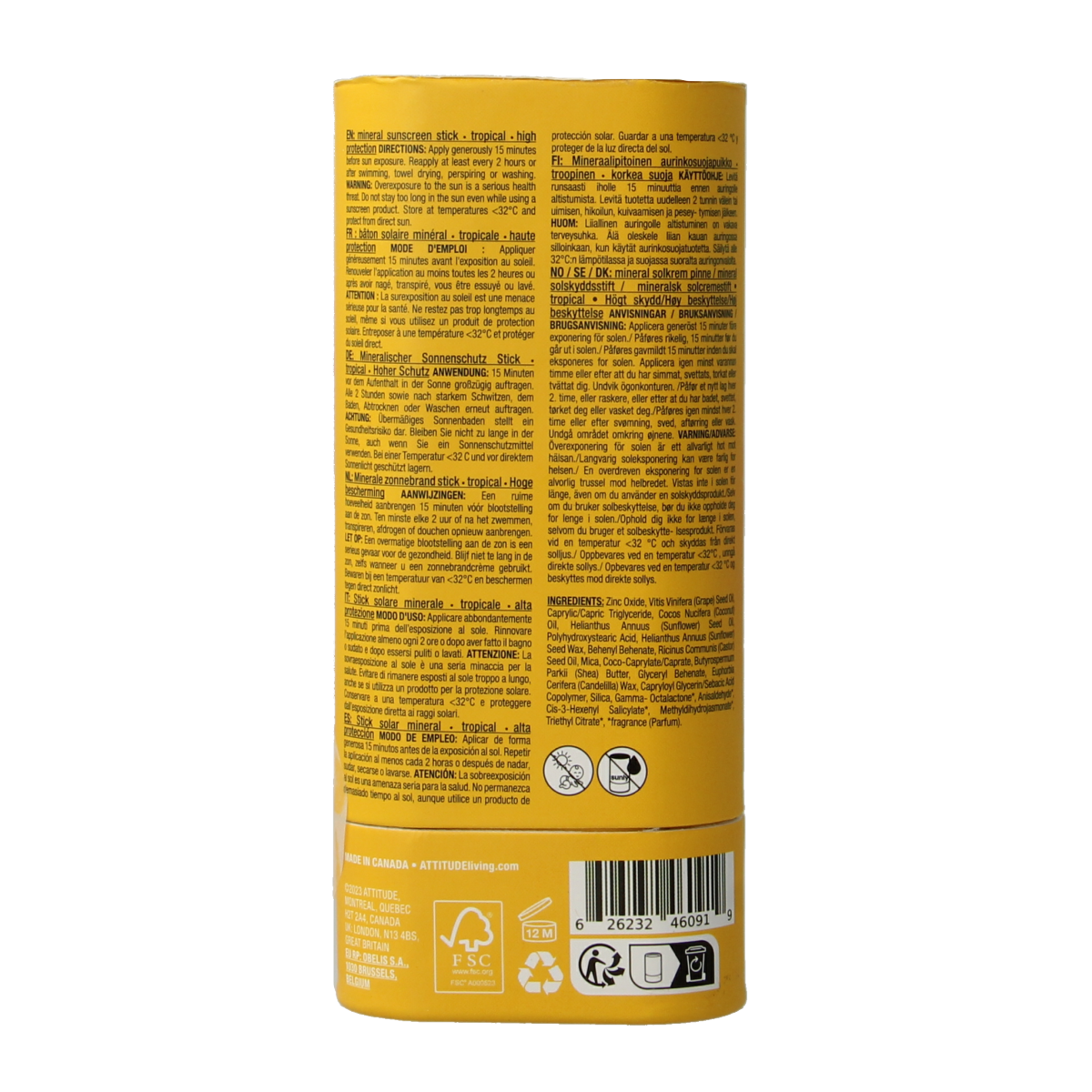 Attitude Sunly zonnebrandstick SPF30 tropisch 60.00 Gram