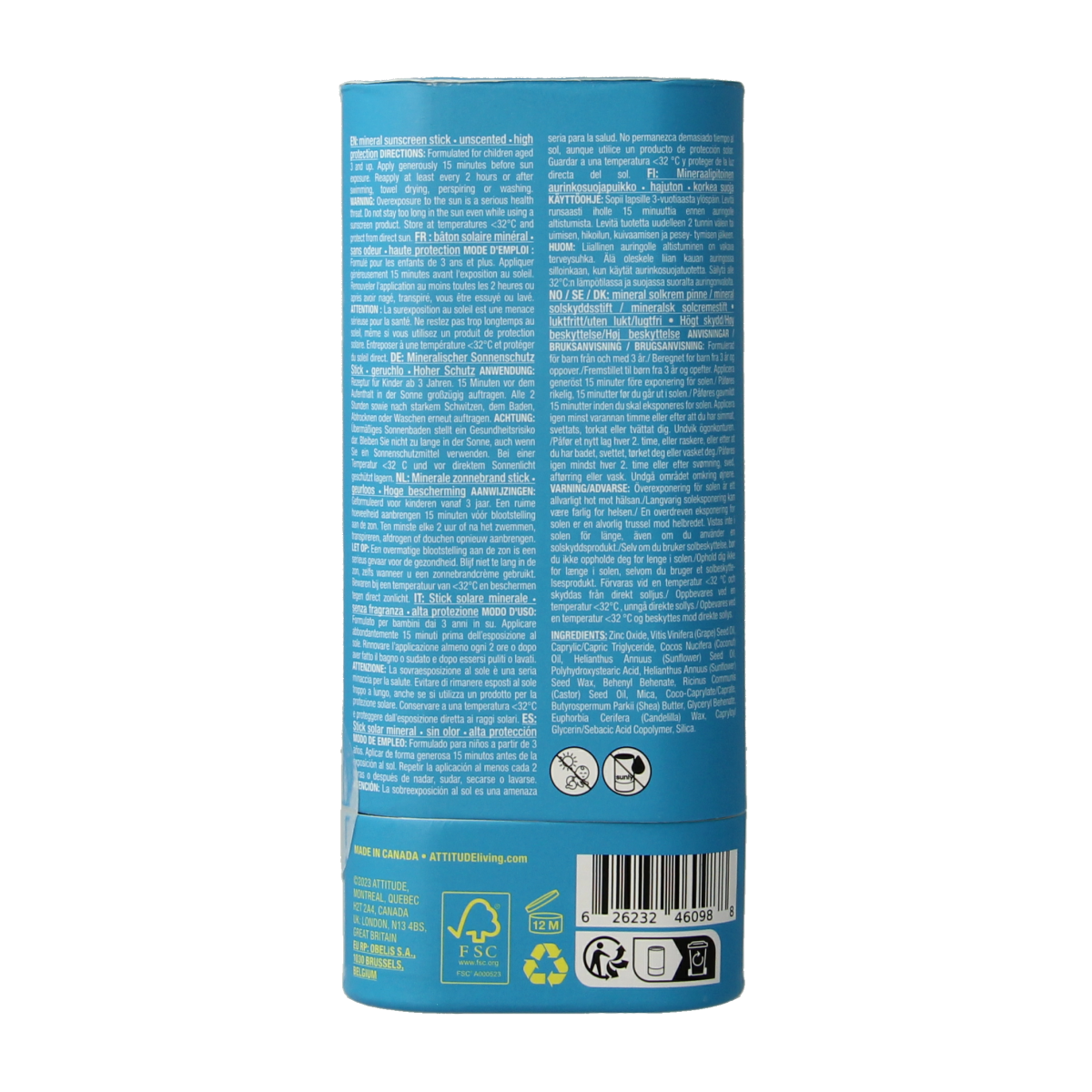 Attitude Sunly zonnebrandstick kids SPF30 60.00 Gram