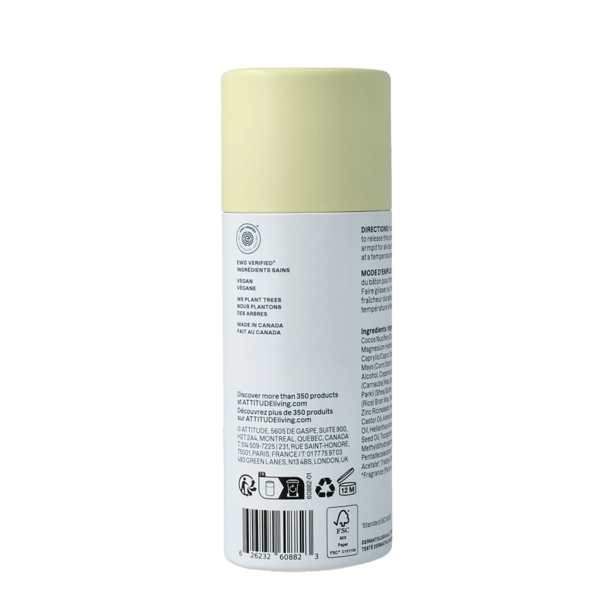 Attitude Deodorant baksoda vrij vanilla creme super leaves 75.00 Gram