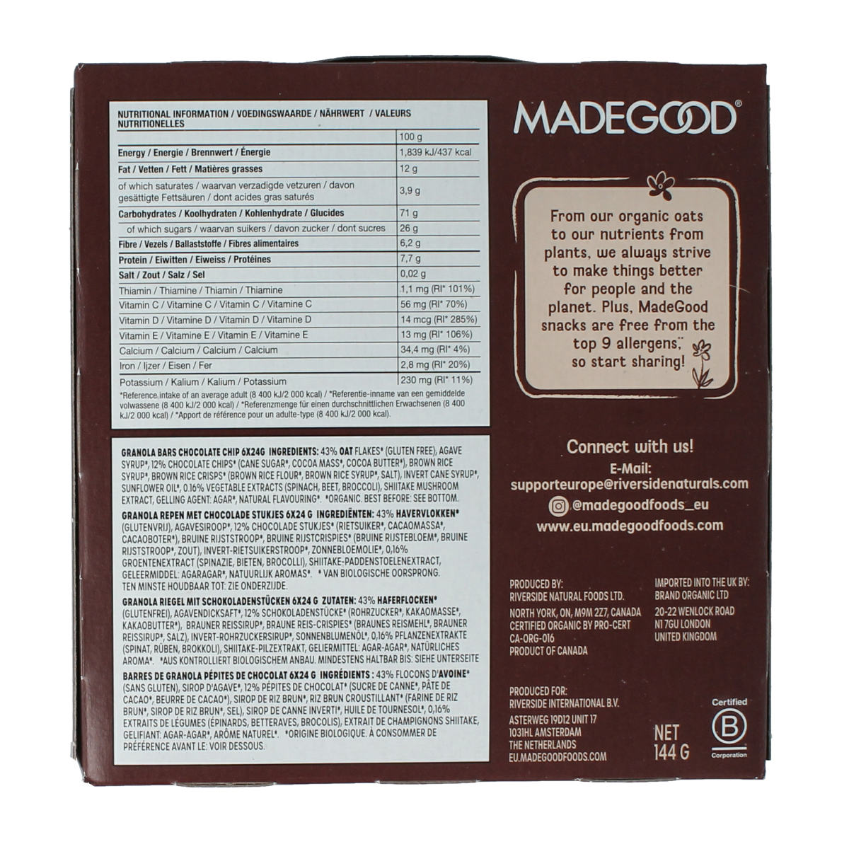 Made Good Granola bar chocolate chip 24 gram bio 6.00 Stuks