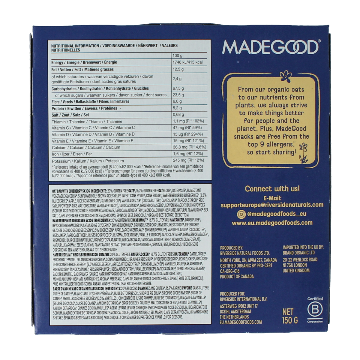 MadeGood  Mornings bar blueberry bio 5.00 Stuks