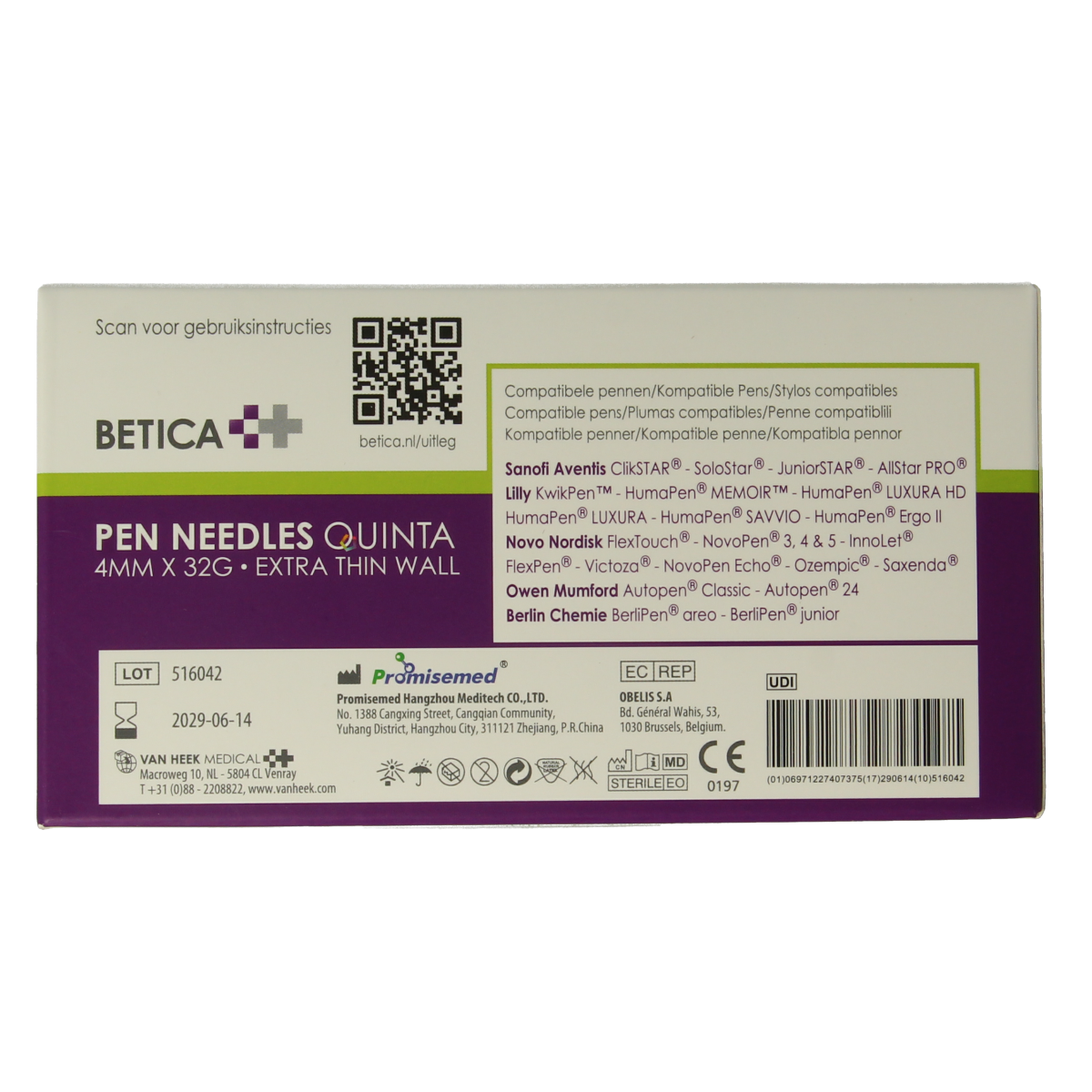 Betica Pennaalden Quinta steriel 4mmx32g 100.00 Stuks