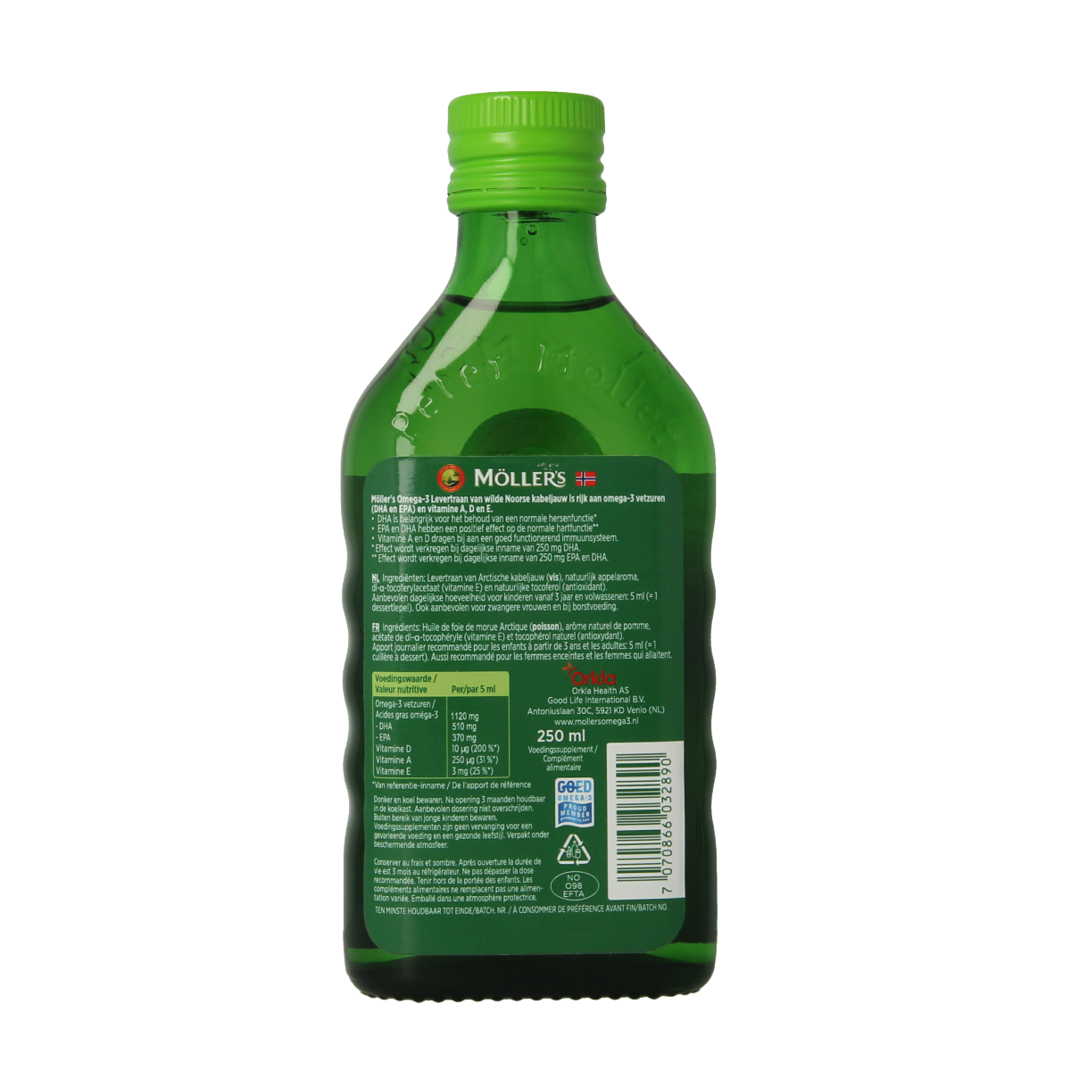 Mollers Omega-3 levertraan appel 250.00 Milliliter
