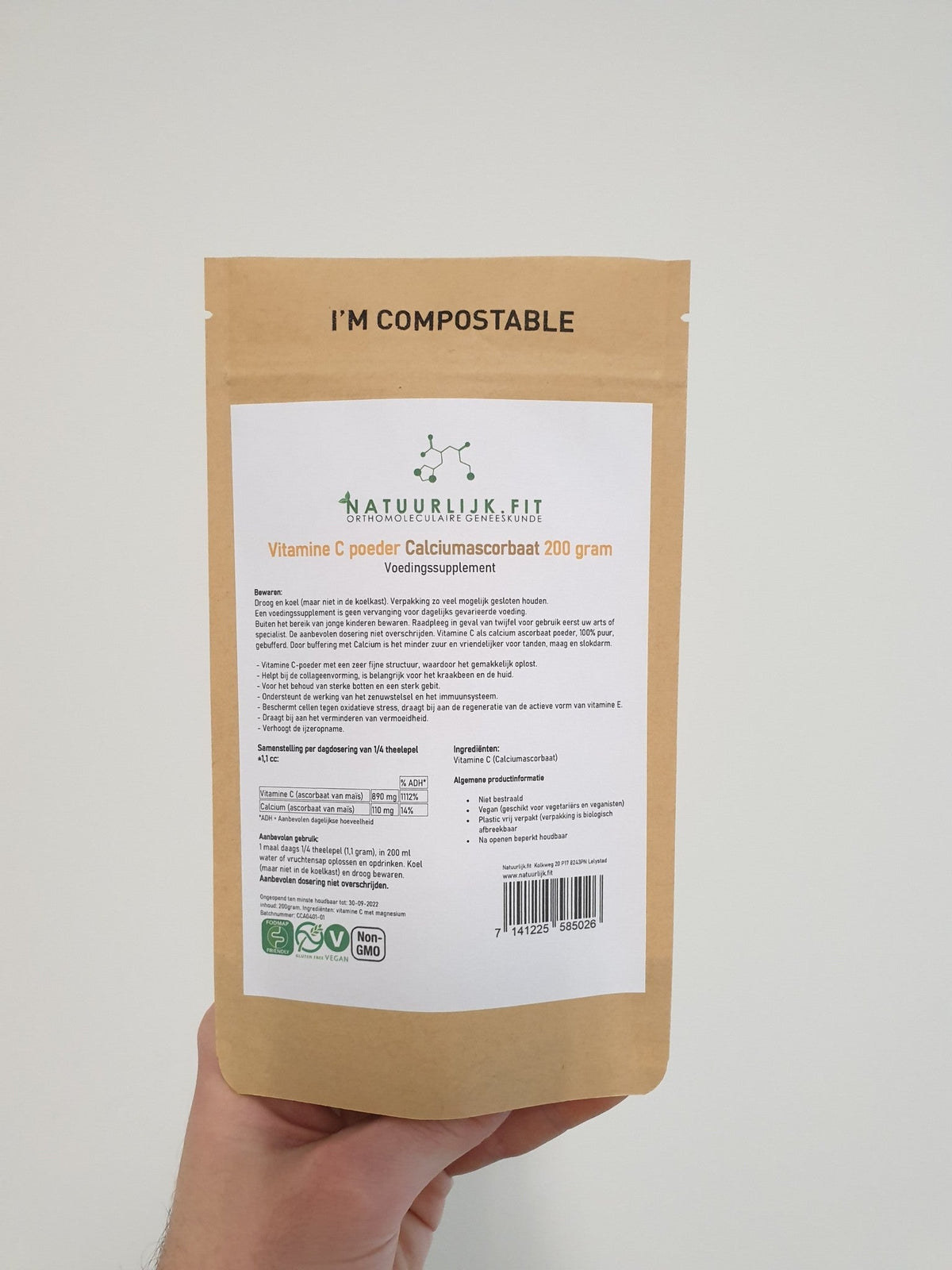 Natuurlijk.fit Vitamine C poeder calciumascorbaat 200.00 Gram