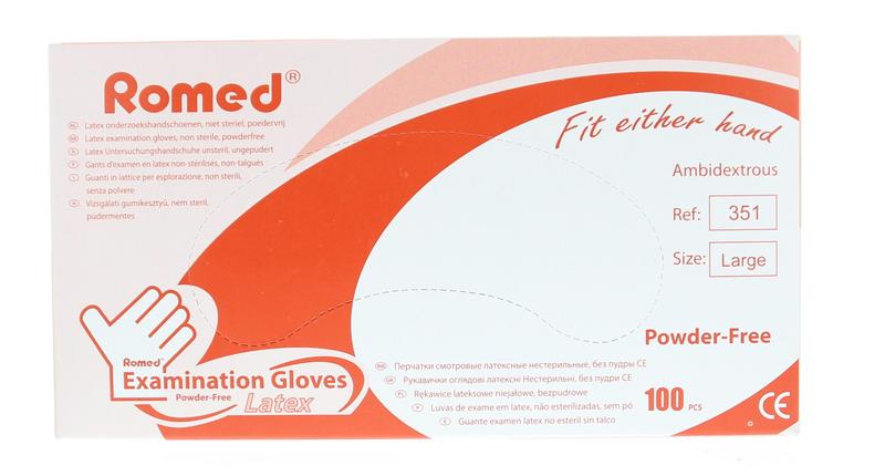 Romed Latex handschoen niet steriel poedervrij L 100.00 Stuks