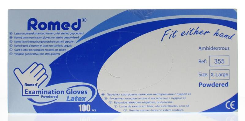 Romed Latex handschoen niet steriel gepoederd XL 100 Stuks