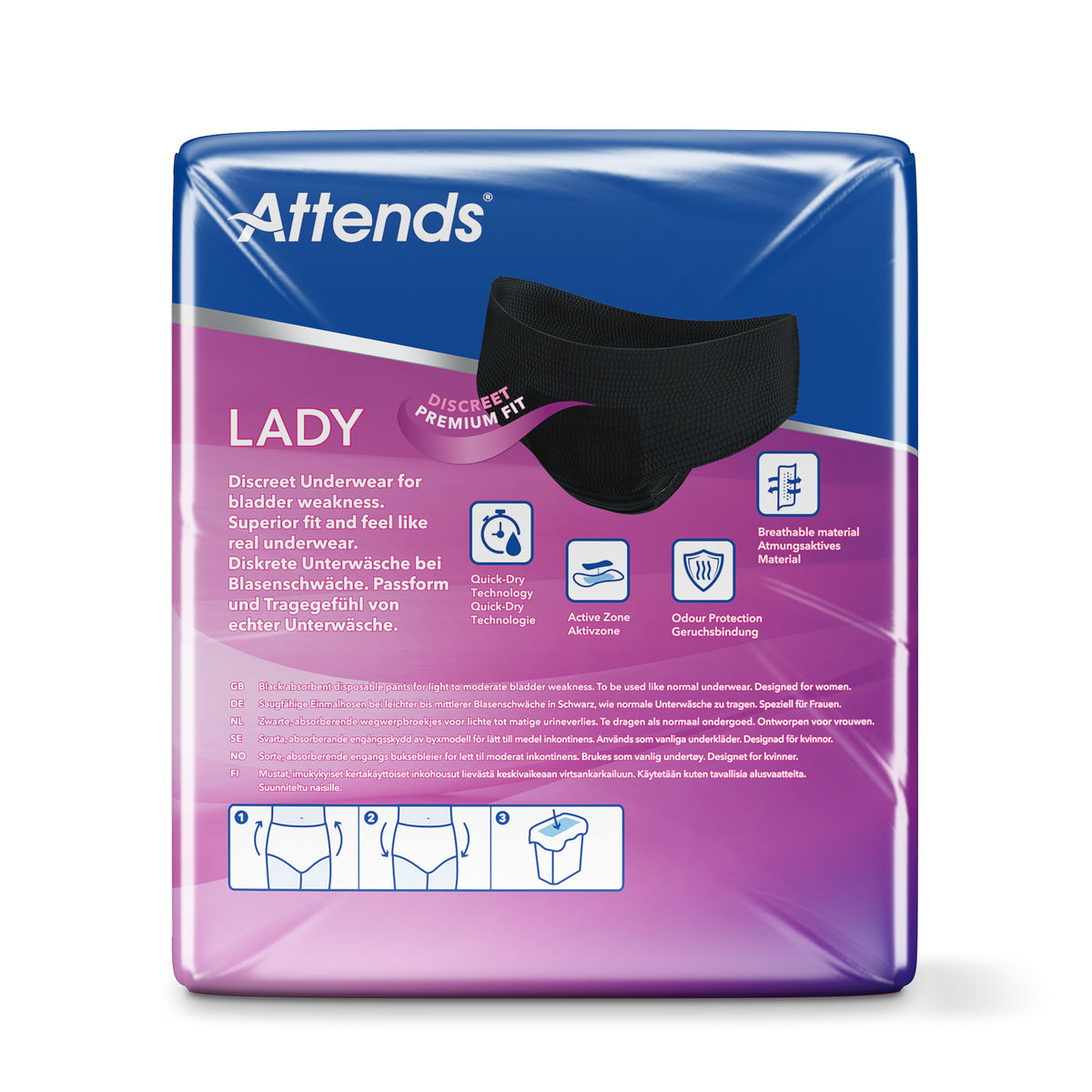 Attends Lady discreet underwear zwart 3M 10.00 Stuks