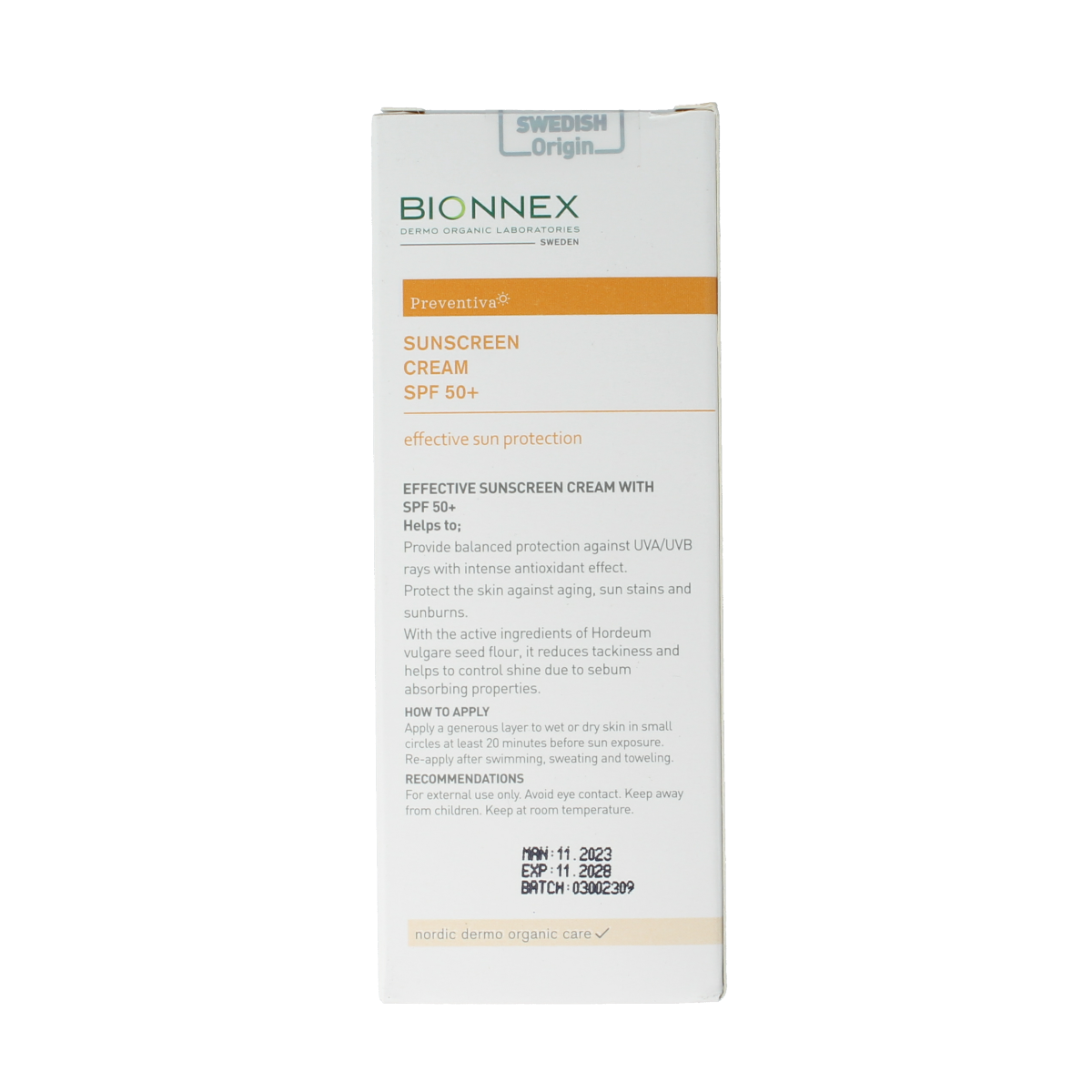Bionnex Preventiva sunscreen SPF50+ cream 50.00 Milliliter