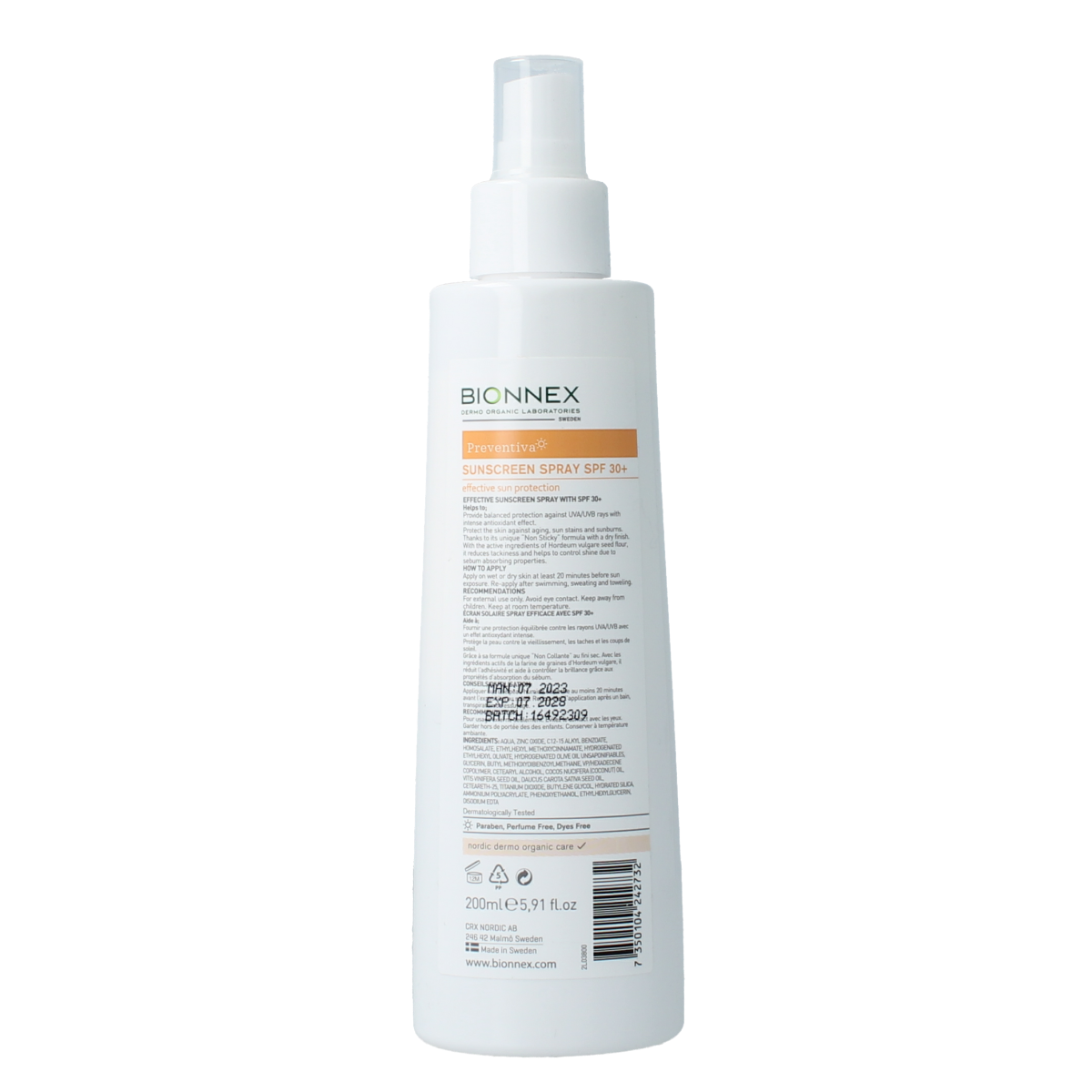 Bionnex Preventiva sunscreen spray SPF30 200.00 Milliliter