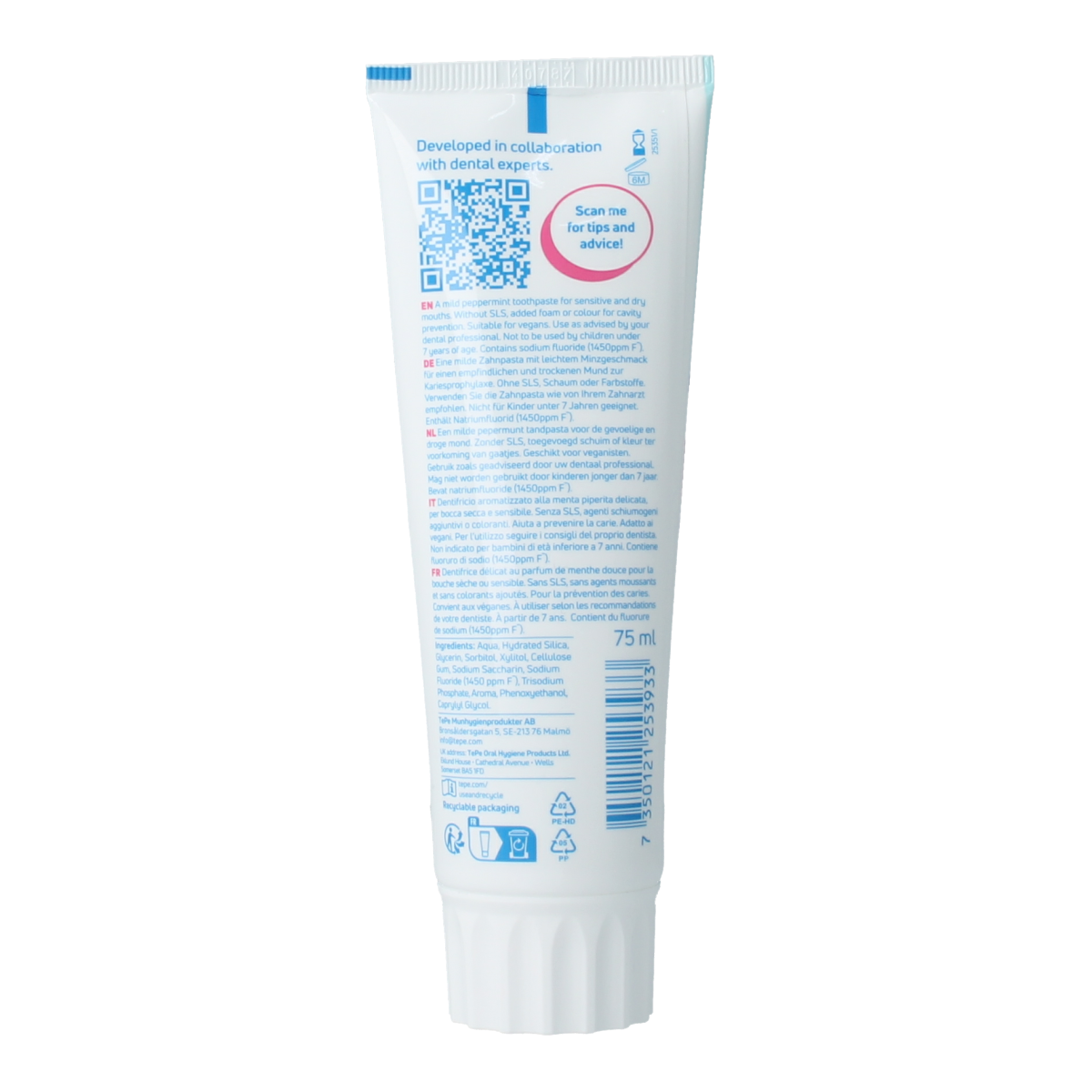 TePe Pure tandpasta sensitive peppermint 75.00 Milliliter