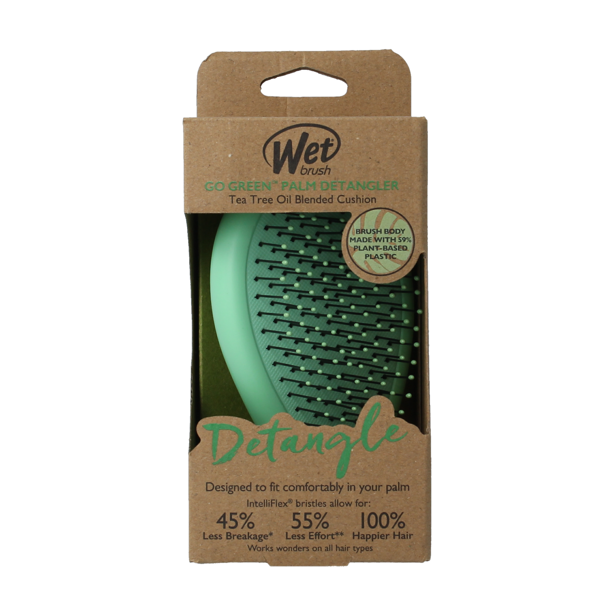 Wet Brush Go green palm detangler green tea tree oil 1.00 Stuks