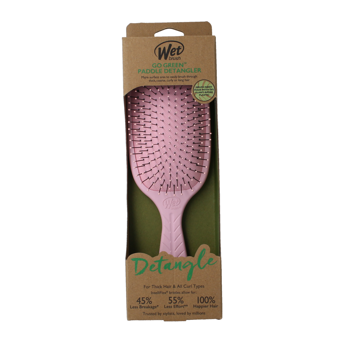 Wet Brush Go green paddle detangler pink 1.00 Stuks