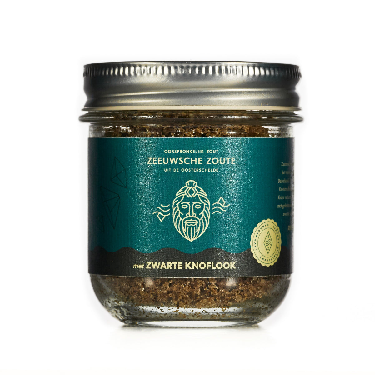 Zeeuwsche Zoute Zout met zwarte knoflook glazen pot bio 100.00 Gram