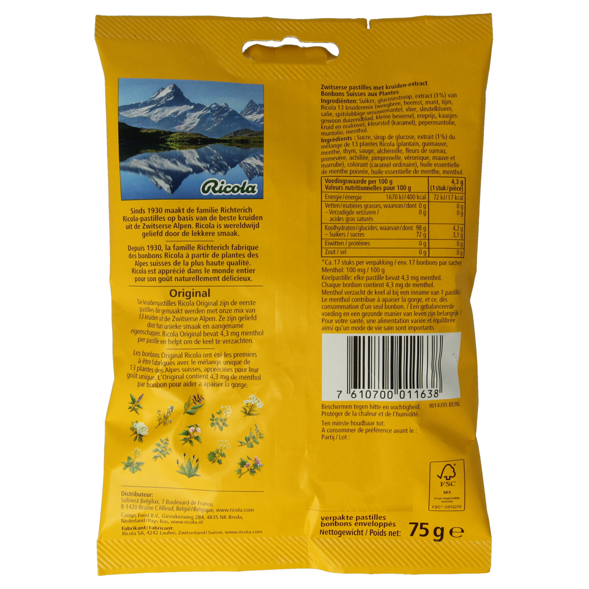 Ricola Original zakje 75.00 Gram