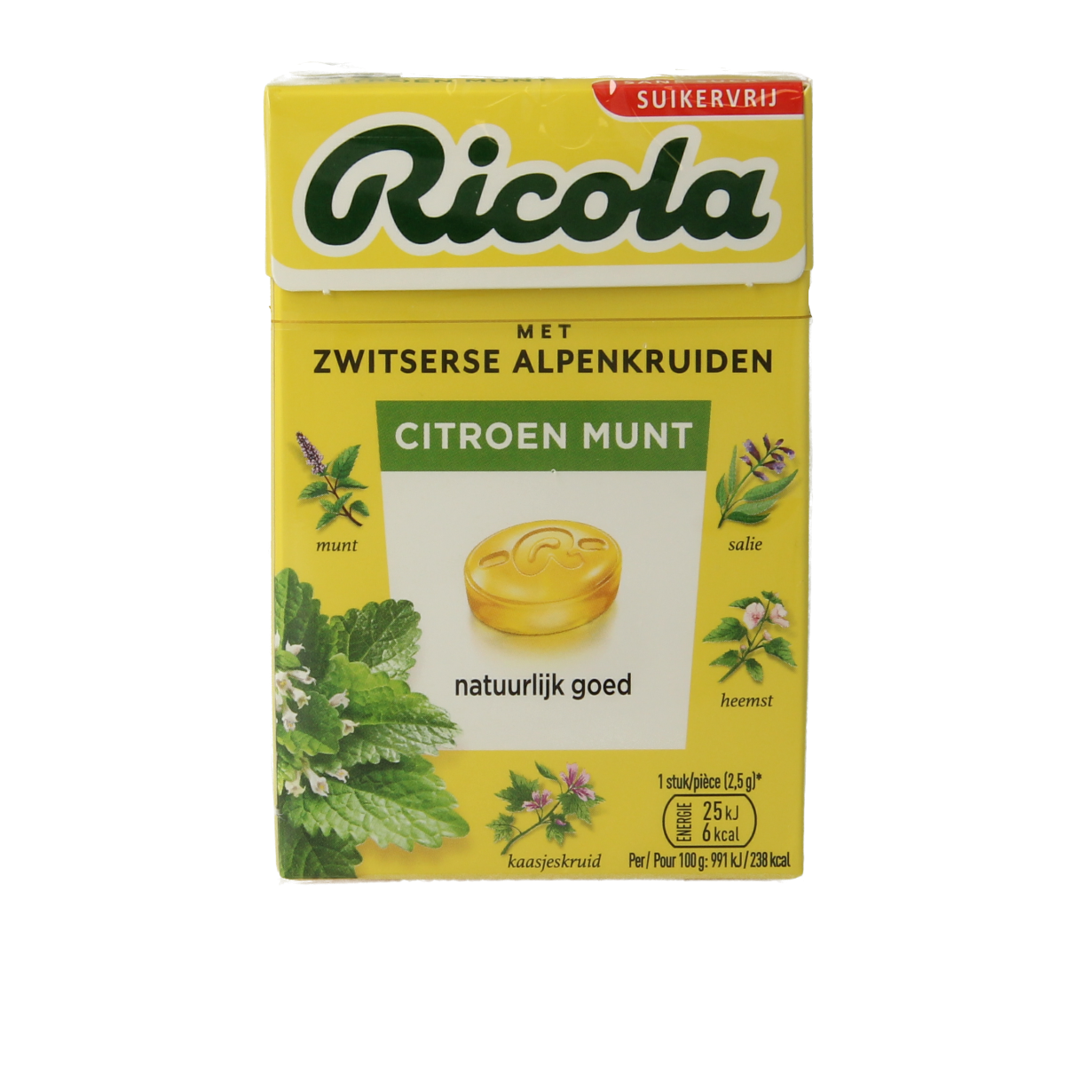Ricola Citroen munt suikervrij doosje 50.00 Gram