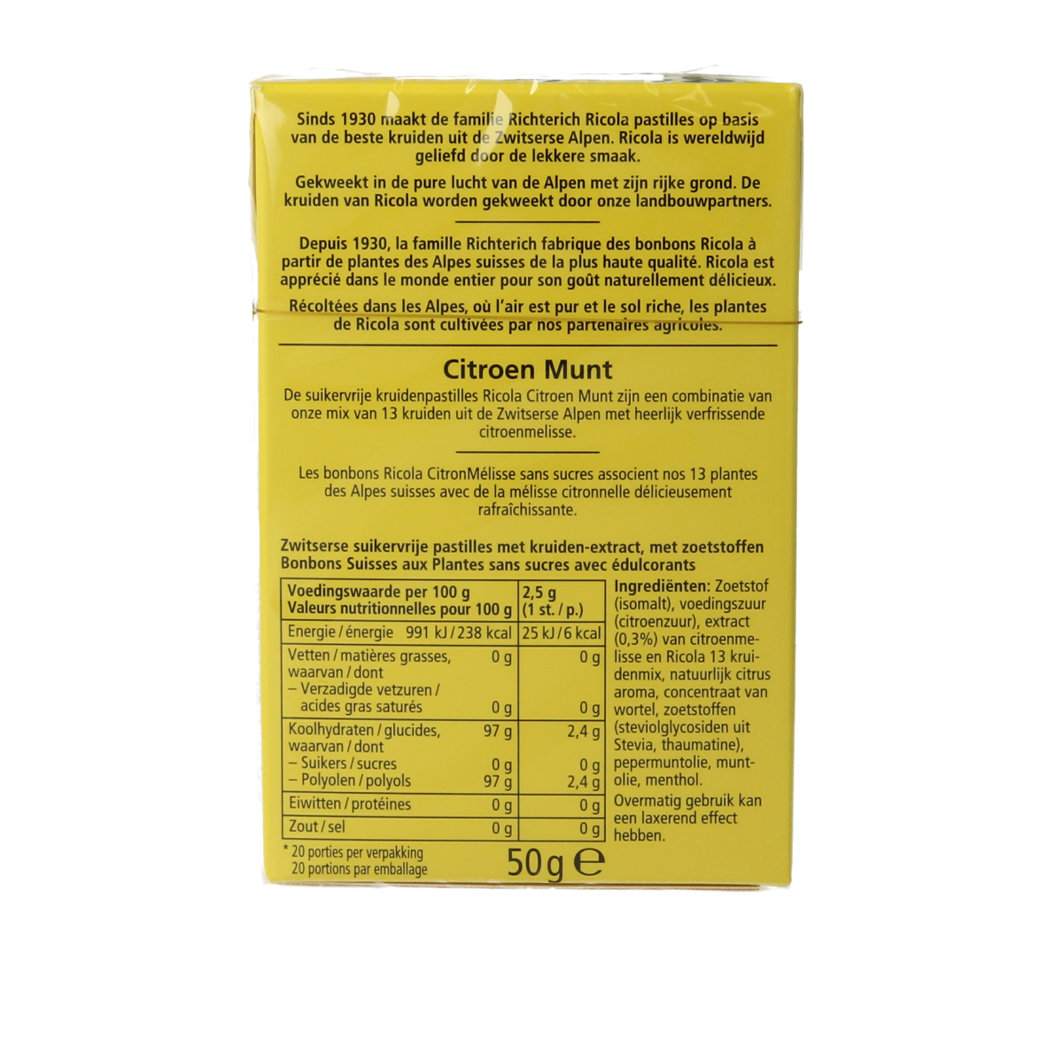 Ricola Citroen munt suikervrij doosje 50.00 Gram