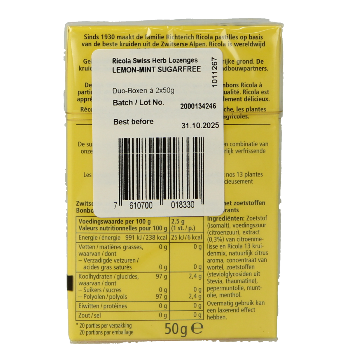 Ricola Citroen munt suikervrij duopak 100.00 Gram
