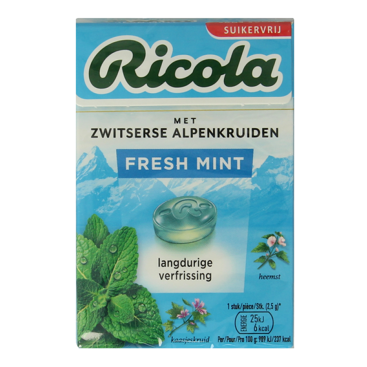 Ricola Fresh mint suikervrij doosje 50.00 Gram