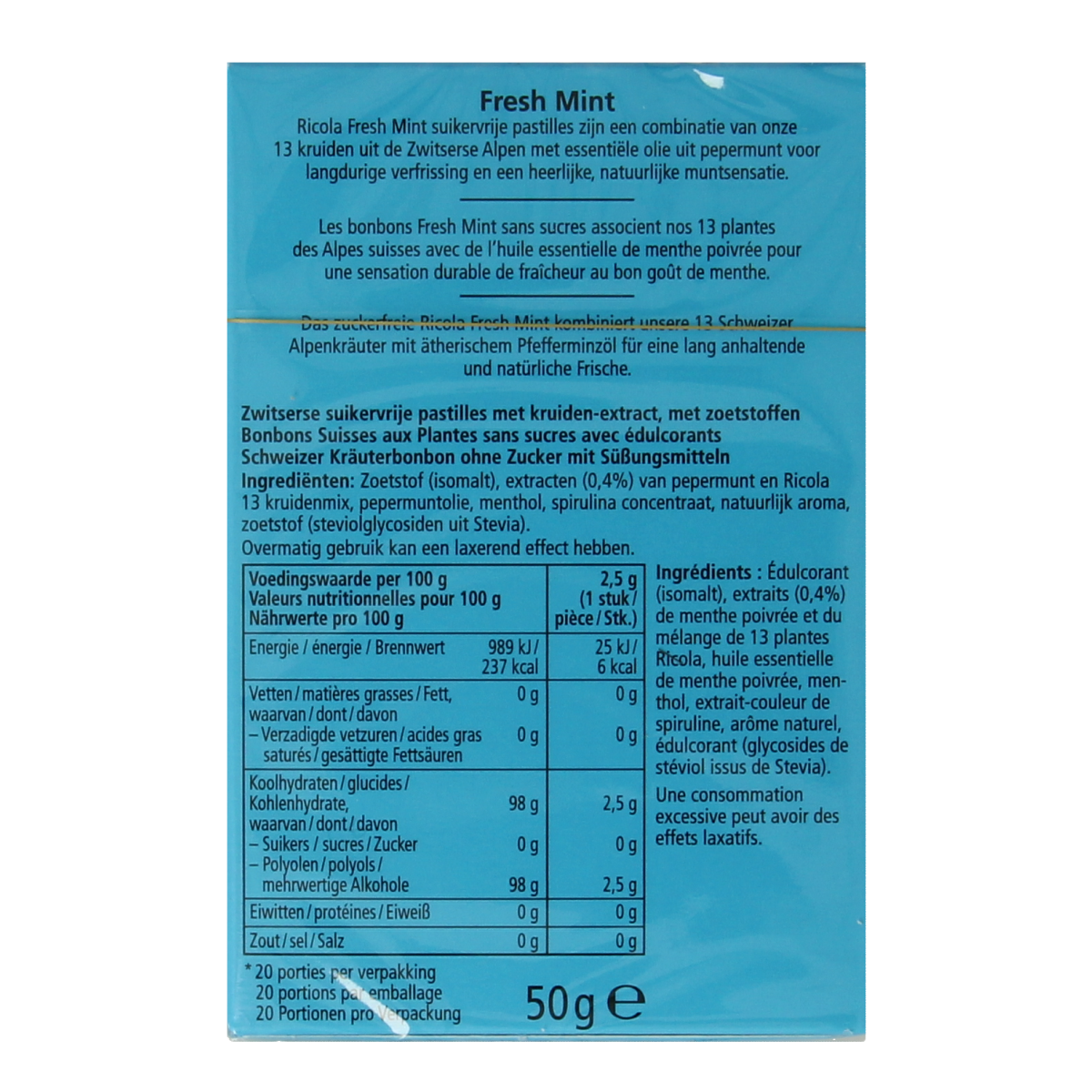 Ricola Fresh mint suikervrij doosje 50.00 Gram